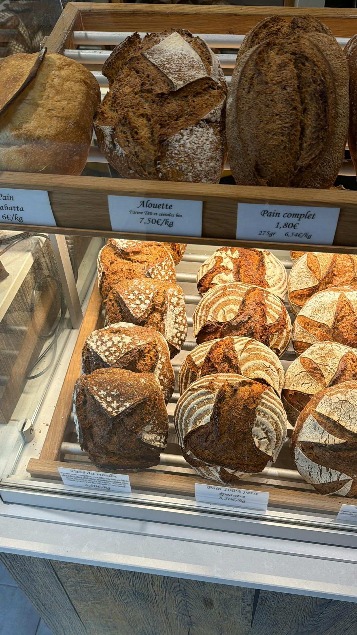 Pains de caractère en vitrine.